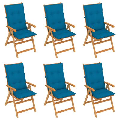 vidaXL Zahradní židle 6 ks modré podušky masivní teak