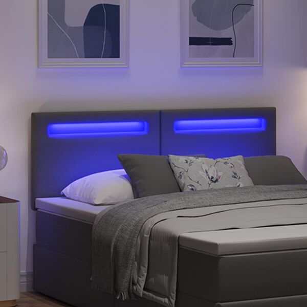 vidaXL LED hlavov&aacute; deska &Scaron;ed&aacute; 160 cm Uměl&aacute; kůže