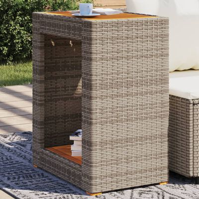 vidaXL Zahradní stolek s dřevěnou deskou šedý 60x40x75 cm polyratan