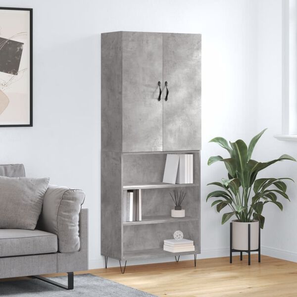 vidaXL Skř&iacute;ň highboard betonově &scaron;ed&aacute; 69,5x34x180 cm kompozitn&iacute; dřevo