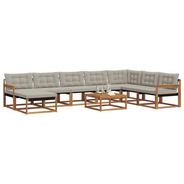 vidaXL Venkovn&iacute; pohovkov&aacute; souprava 9 pcs Př&iacute;rodn&iacute; a světle &scaron;ed&aacute;