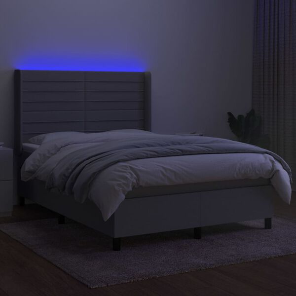 vidaXL Box spring postel s matrac&iacute; a LED světle &scaron;ed&aacute; 140x190 cm textil