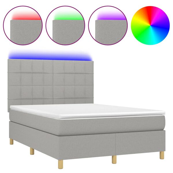 vidaXL Box spring postel s matrac&iacute; a LED světle &scaron;ed&aacute; 140x190 cm textil