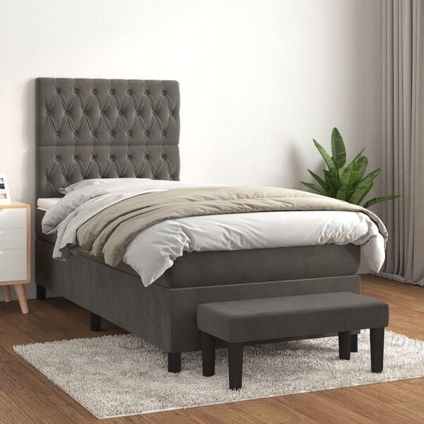 vidaXL Box spring postel s matrac&iacute; tmavě &scaron;ed&aacute; 80 x 200 cm samet