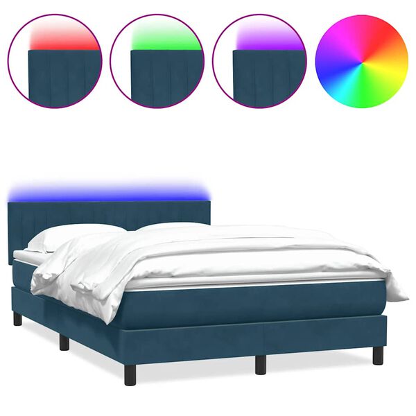 vidaXL Box spring postel s matrac&iacute; a LED tmavě modr&aacute; 140x220 cm samet