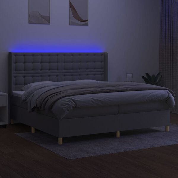 vidaXL Box spring postel s matrac&iacute; a LED světle &scaron;ed&aacute; 200x200 cm textil