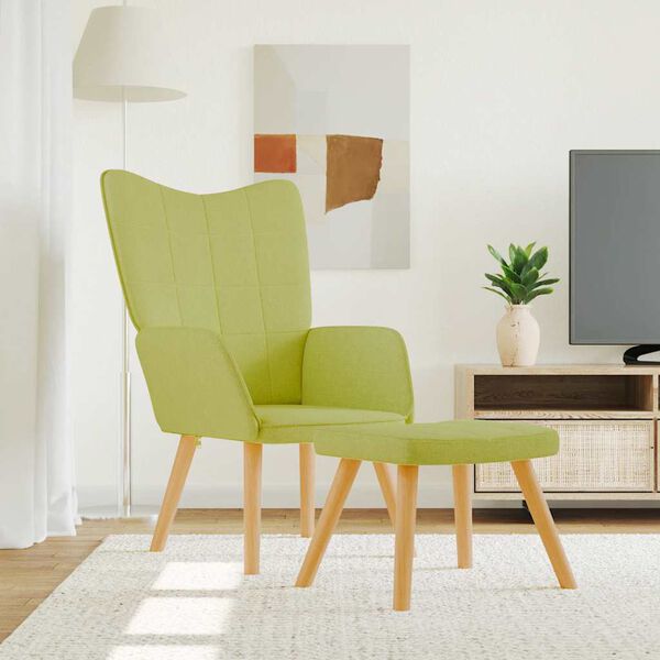 vidaXL Relaxačn&iacute; křeslo se stoličkou zelen&eacute; textil