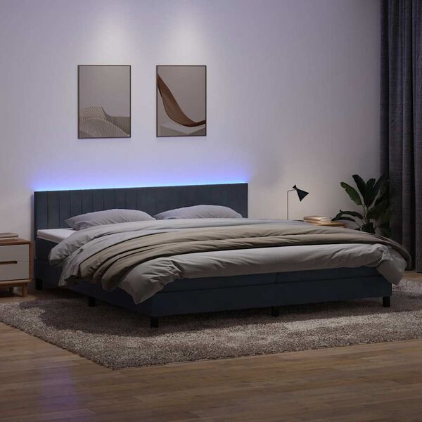 vidaXL Box spring postel s matrac&iacute; a LED tmavě &scaron;ed&aacute; 200x220 cm samet