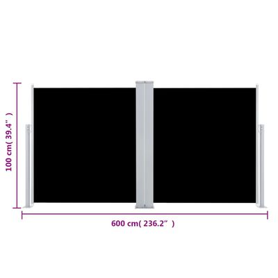 vidaXL Zatahovací boční markýza / zástěna černá 100 x 600 cm