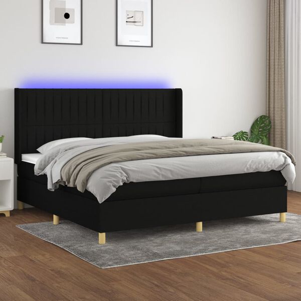 vidaXL Box spring postel s matrac&iacute; a LED čern&aacute; 200x200 cm textil