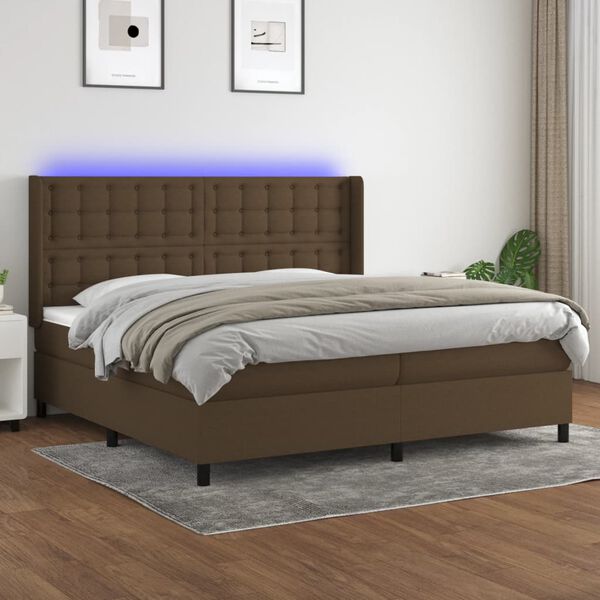 vidaXL Box spring postel s matrac&iacute; a LED tmavě hněd&aacute; 200x200 cm textil