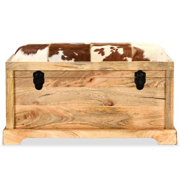 vidaXL Lavice masivn&iacute; mangovn&iacute;kov&eacute; dřevo a prav&aacute; kůže 80 x 44 x 44 cm