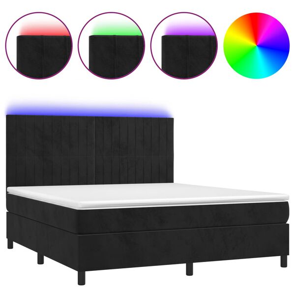 vidaXL Box spring postel s matrac&iacute; a LED čern&aacute; 160x200 cm samet