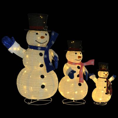 vidaXL Dekorativní vánoční rodinka sněhuláků s LED luxusní tkanina