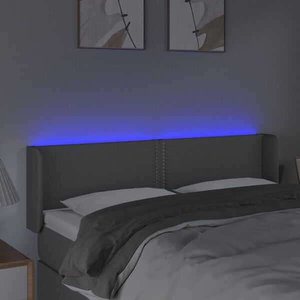 vidaXL Čelo postele s LED světle &scaron;ed&eacute; 147 x 16 x 78/88 cm textil