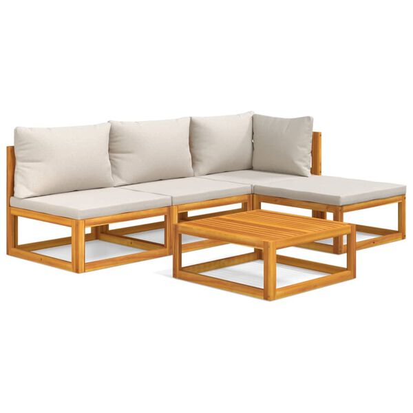 vidaXL 5dílná zahradní sedací souprava světle šedé podušky masiv