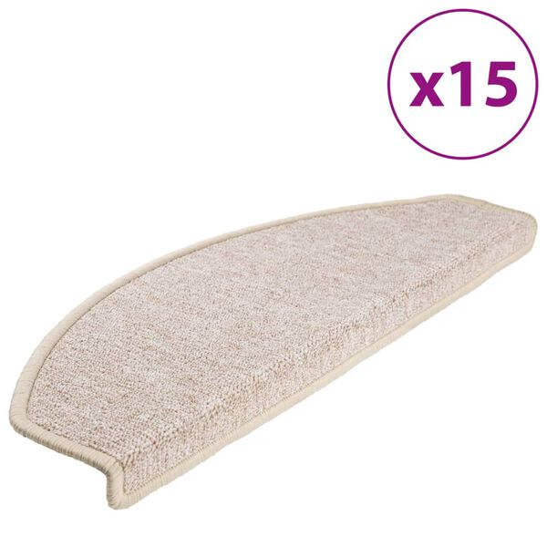 vidaXL Schodov&eacute; rohože 15 ks 65 x 24 x 4 cm b&eacute;žov&eacute;, půlkulat&eacute;, velk&eacute;