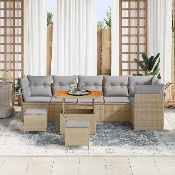 vidaXL Sada zahradn&iacute;ch pohovek s pol&scaron;t&aacute;řem 9 pcs b&eacute;žov&aacute; a světle &scaron;ed&aacute;