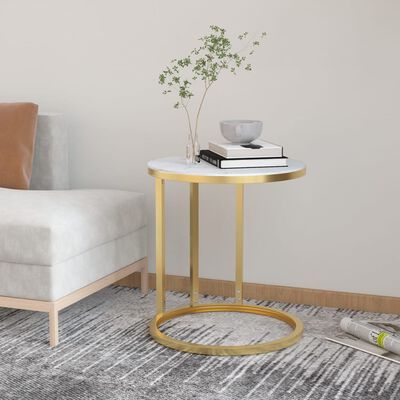 vidaXL Odkládací stolek zlatý a bílý mramor 45 cm tvrzené sklo