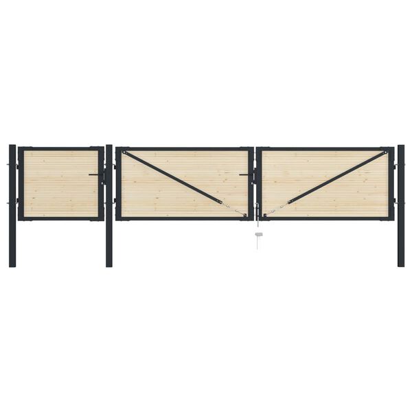 vidaXL Plotov&aacute; branka ocel a smrkov&eacute; dřevo 413 x 75 cm