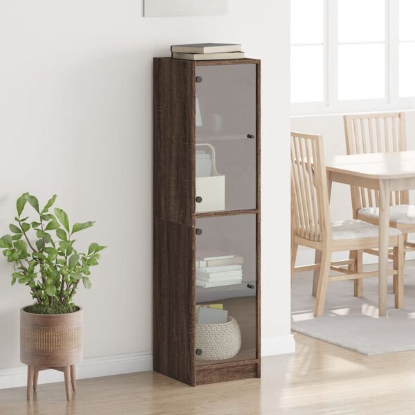vidaXL Highboard se skleněn&yacute;mi dv&iacute;řky hněd&yacute; dub 35 x 37 x 142 cm