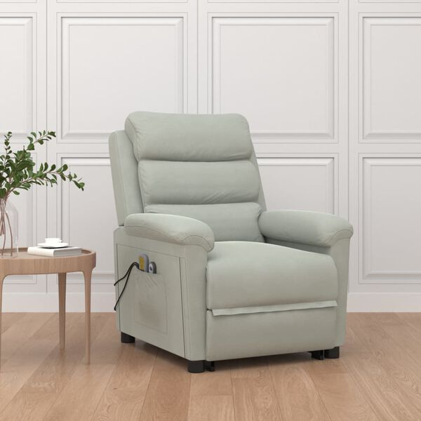 vidaXL Zvedací masážní křeslo světle šedé samet