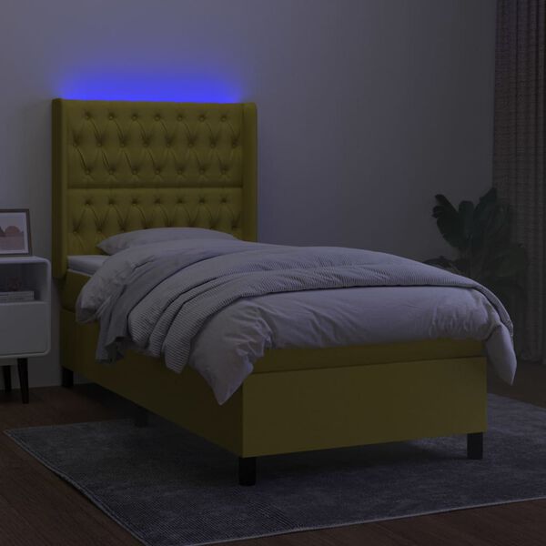 vidaXL Box spring postel s matrac&iacute; a LED zelen&aacute; 80 x 200 cm textil