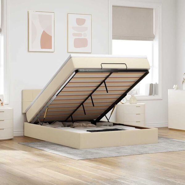 vidaXL Osmansk&aacute; postel s matrac&iacute; & LEDs Cream 140x190 cm L&aacute;tka