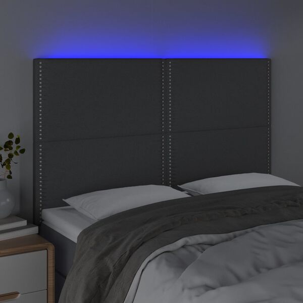 vidaXL Čelo postele s LED tmavě &scaron;ed&eacute; 144x5x118/128 cm textil