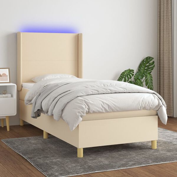 vidaXL Box spring postel s matrac&iacute; a LED kr&eacute;mov&aacute; 100x200 cm textil