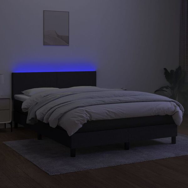 vidaXL Box spring postel s matrac&iacute; a LED čern&aacute; 140x190 cm textil