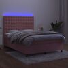 vidaXL Box spring postel s matrac&iacute; a LED růžov&aacute; 140x190 cm samet