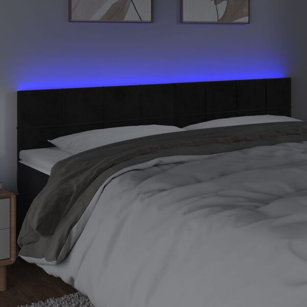 vidaXL Čelo postele s LED čern&eacute; 160x5x78/88 cm samet