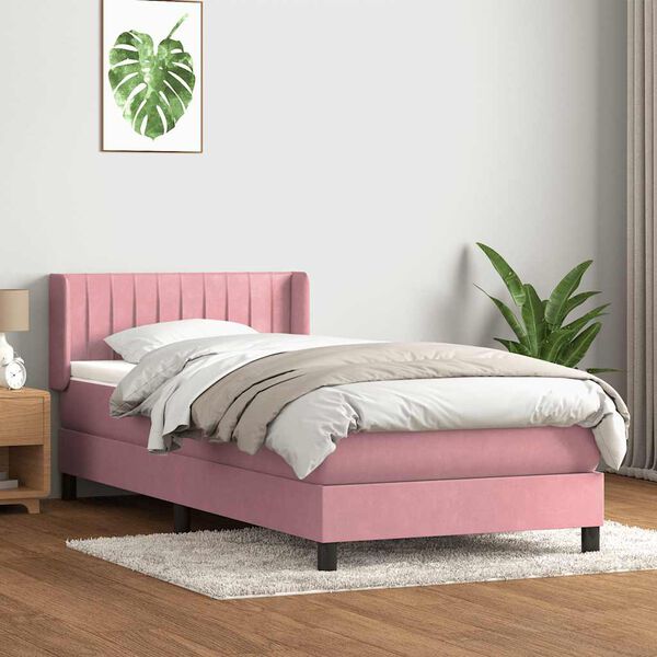 vidaXL Box spring postel s matrac&iacute; růžov&aacute; 90x210 cm samet