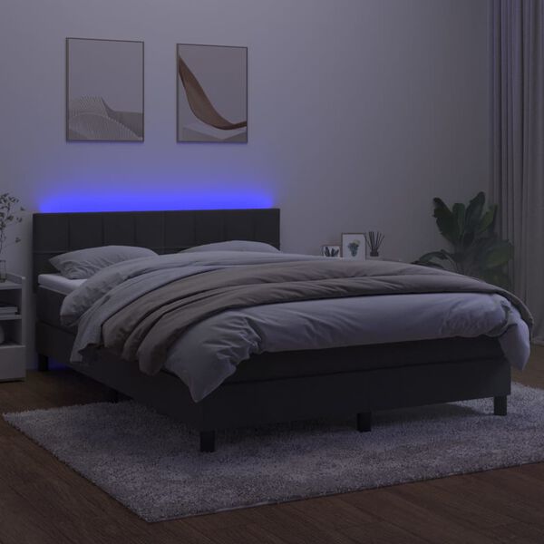 vidaXL Box spring postel s matrac&iacute; a LED tmavě &scaron;ed&aacute; 140x190 cm samet