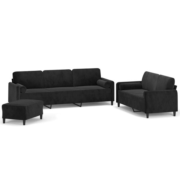 vidaXL 3d&iacute;ln&aacute; sedac&iacute; souprava s pol&scaron;t&aacute;ři a podu&scaron;kami čern&aacute; samet