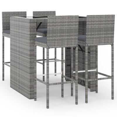 vidaXL 5dílný zahradní barový set s poduškami šedý polyratan
