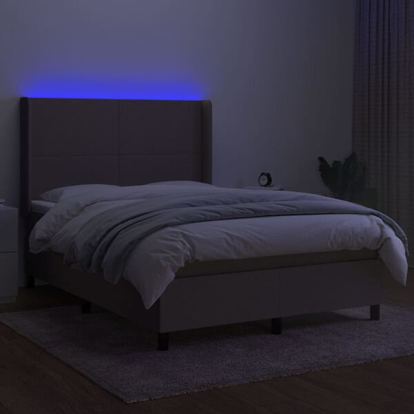 vidaXL Box spring postel s matrac&iacute; a LED taupe 140x190 cm textil