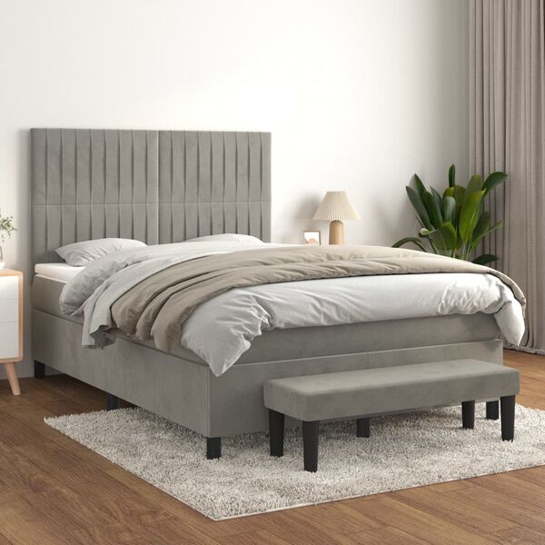 vidaXL Box spring postel s matrac&iacute; světle &scaron;ed&aacute; 140x200 cm samet