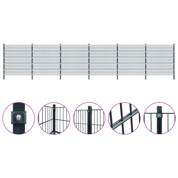 vidaXL Plotov&eacute; panely 2 ks železo 6 x 2 m 12 m antracitov&eacute; &scaron;ed&eacute;