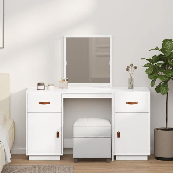 vidaXL Set toaletního stolku se zrcadlem bílý masivní borové dřevo
