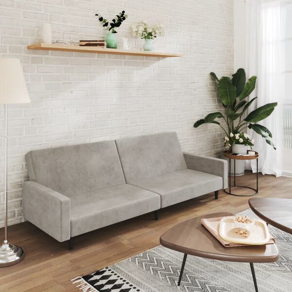 vidaXL 2m&iacute;stn&aacute; rozkl&aacute;dac&iacute; pohovka světle &scaron;ed&aacute; samet