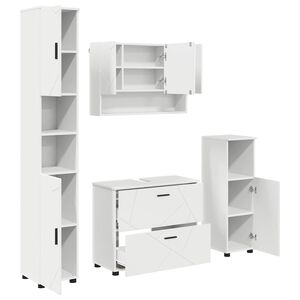 vidaXL Sada koupelnov&eacute;ho n&aacute;bytku 4 pcs B&iacute;l&aacute; Skl&aacute;dan&eacute; dřevo a kov