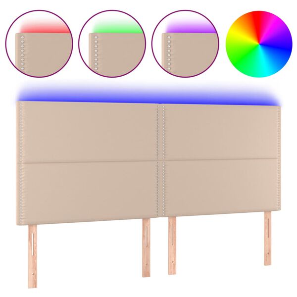 vidaXL Čelo postele s LED cappuccino 180x5x118/128 cm uměl&aacute; kůže