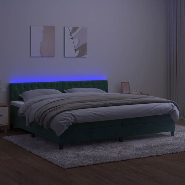 vidaXL Box spring postel s matrac&iacute; a LED tmavě zelen&aacute; 200x200 cm samet