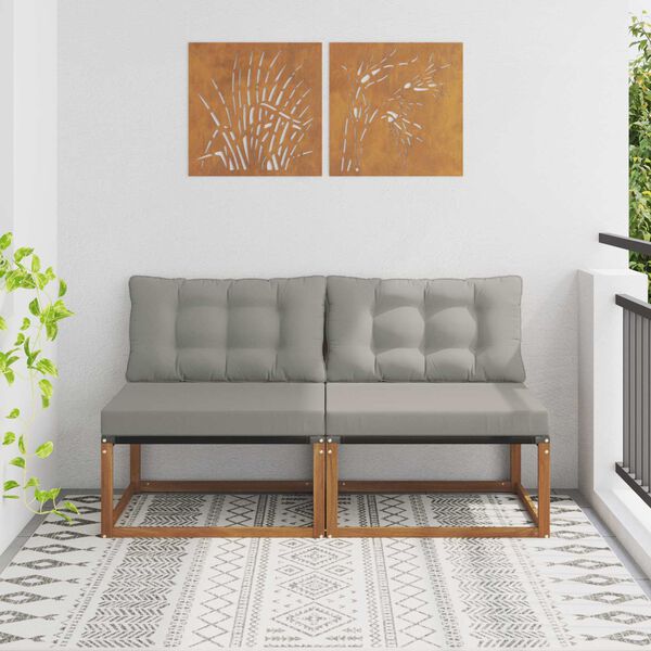 vidaXL 2 Kus Venkovn&iacute; středn&iacute; pohovka Masivn&iacute; ak&aacute;tov&eacute; dřevo Př&iacute;rodn&iacute;