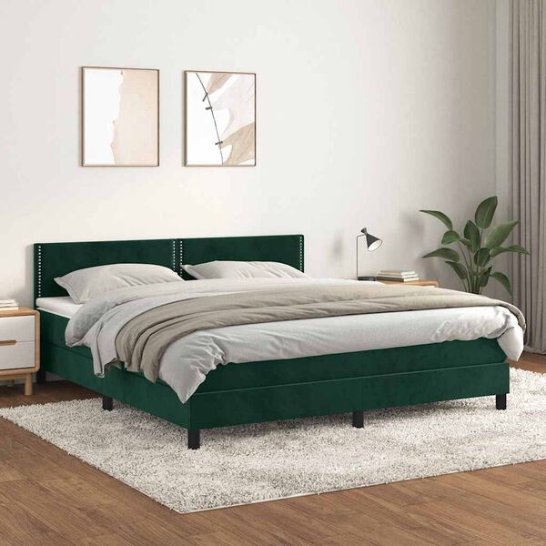vidaXL Box spring postel s matrac&iacute; tmavě zelen&aacute; 160x200 cm samet