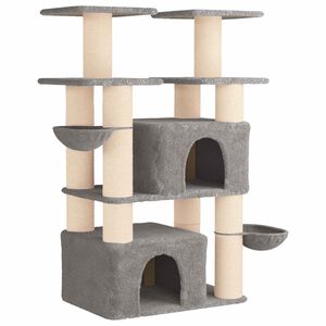 vidaXL Kočič&iacute; strom se &scaron;krabac&iacute;mi sloupky sisal Světle &scaron;ed&aacute; 147 cm