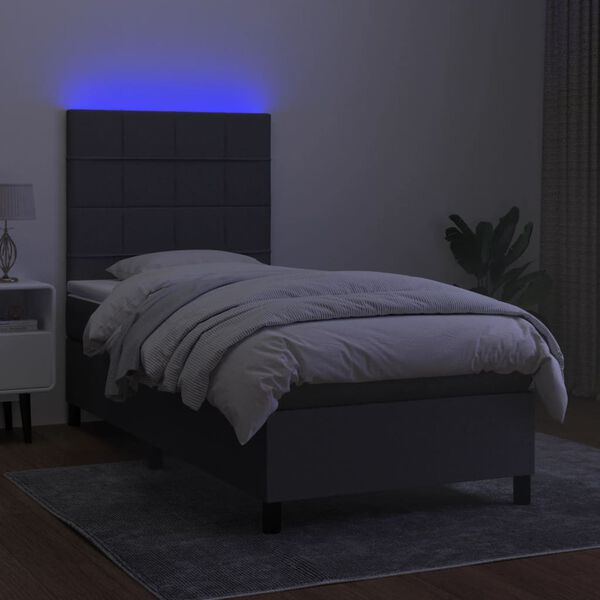 vidaXL Box spring postel s matrac&iacute; a LED tmavě &scaron;ed&aacute; 100x200 cm textil