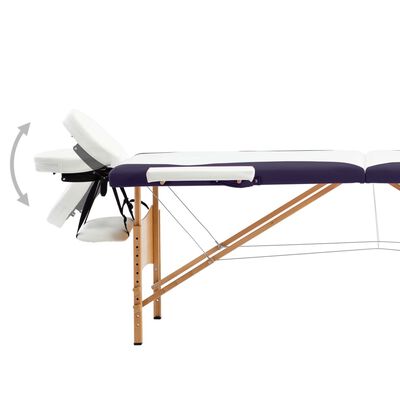 vidaXL Skládací masážní stůl 2 zóny dřevěný bílý a fialový